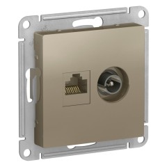 ATLASDESIGN РОЗЕТКА двойная комп+ТВ, RJ45+TV, кат.5E, механизм, ШАМПАНЬ, ATN000589