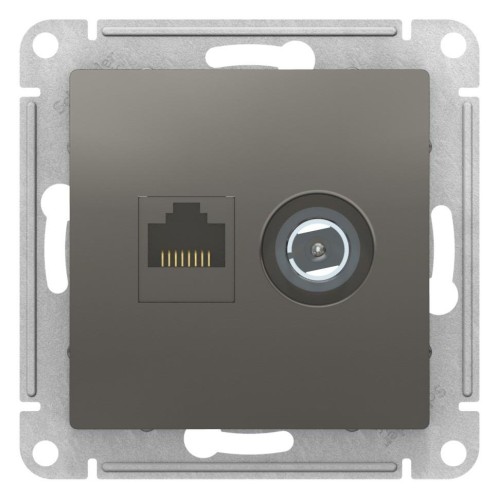ATLASDESIGN РОЗЕТКА двойная комп+ТВ, RJ45+TV, кат.5E, механизм, СТАЛЬ, ATN000989