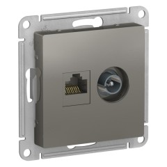 ATLASDESIGN РОЗЕТКА двойная комп+ТВ, RJ45+TV, кат.5E, механизм, СТАЛЬ, ATN000989