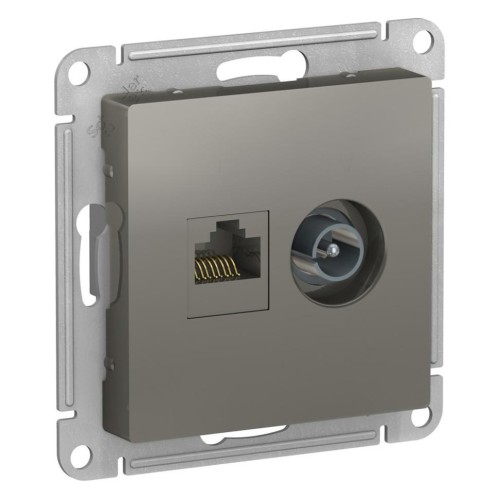 ATLASDESIGN РОЗЕТКА двойная комп+ТВ, RJ45+TV, кат.5E, механизм, СТАЛЬ, ATN000989