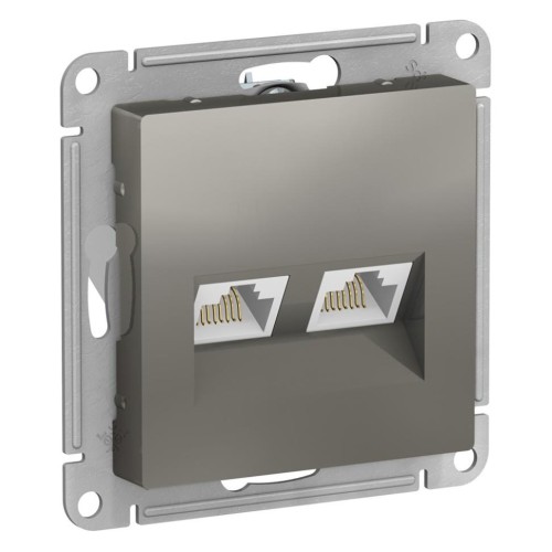 ATLASDESIGN РОЗЕТКА двойная компьютерная RJ45+RJ45, кат.5E, механизм, СТАЛЬ, ATN000985