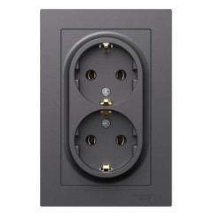 ATLASDESIGN РОЗЕТКА двойная с заземлением, 16А, в сборе, БАЗАЛЬТ, ATN001424