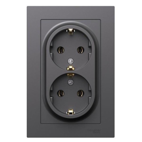 ATLASDESIGN РОЗЕТКА двойная с заземлением, 16А, в сборе, БАЗАЛЬТ, ATN001424