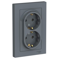 ATLASDESIGN РОЗЕТКА двойная с заземлением, 16А, в сборе, ГРИФЕЛЬ, ATN000724