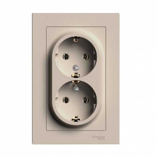 ATLASDESIGN РОЗЕТКА двойная с заземлением, 16А, в сборе, ПЕСОЧНЫЙ, ATN001224
