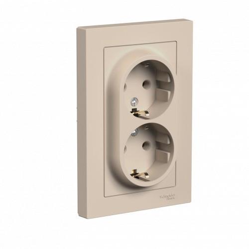 ATLASDESIGN РОЗЕТКА двойная с заземлением, 16А, в сборе, ПЕСОЧНЫЙ, ATN001224