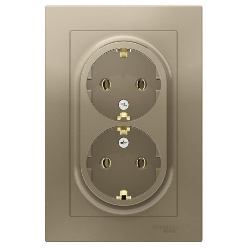 ATLASDESIGN РОЗЕТКА двойная с заземлением, 16А, в сборе, ШАМПАНЬ, ATN000524