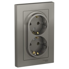 ATLASDESIGN РОЗЕТКА двойная с заземлением, 16А, в сборе, СТАЛЬ, ATN000924