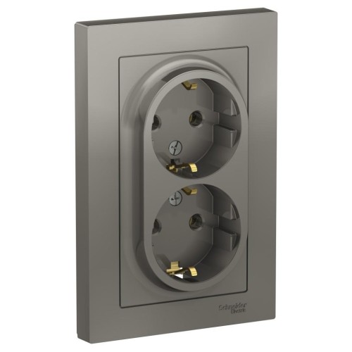 ATLASDESIGN РОЗЕТКА двойная с заземлением, 16А, в сборе, СТАЛЬ, ATN000924