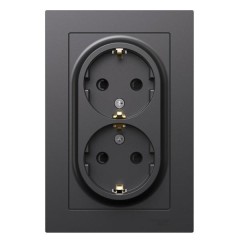 ATLASDESIGN РОЗЕТКА двойная с заземлением со шторками, 16А, в сборе, БАЗАЛЬТ, ATN001426