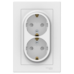 ATLASDESIGN РОЗЕТКА двойная с заземлением со шторками, 16А, в сборе, БЕЛЫЙ, ATN000126