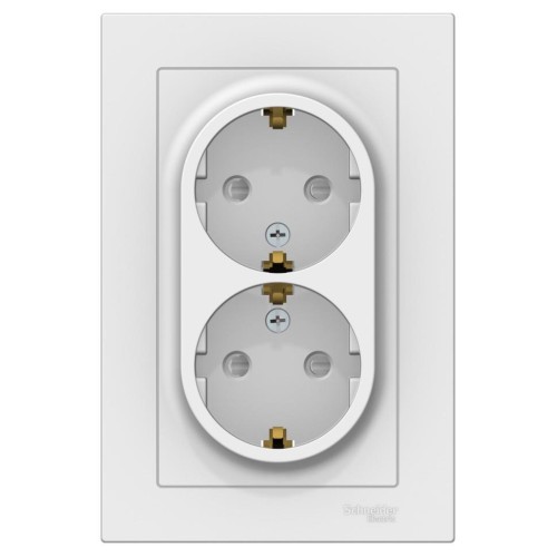 ATLASDESIGN РОЗЕТКА двойная с заземлением со шторками, 16А, в сборе, БЕЛЫЙ, ATN000126