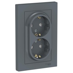 ATLASDESIGN РОЗЕТКА двойная с заземлением со шторками, 16А, в сборе, ГРИФЕЛЬ, ATN000726