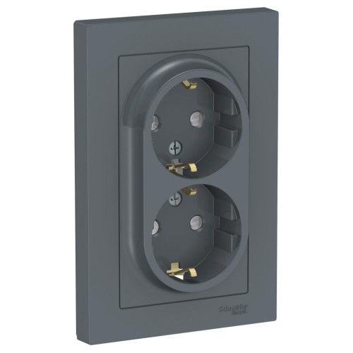 ATLASDESIGN РОЗЕТКА двойная с заземлением со шторками, 16А, в сборе, ГРИФЕЛЬ, ATN000726