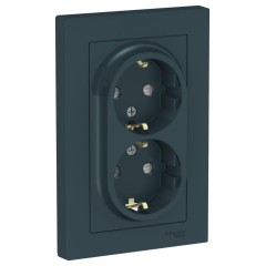 ATLASDESIGN РОЗЕТКА двойная с заземлением со шторками, 16А, в сборе, ИЗУМРУД, ATN000826