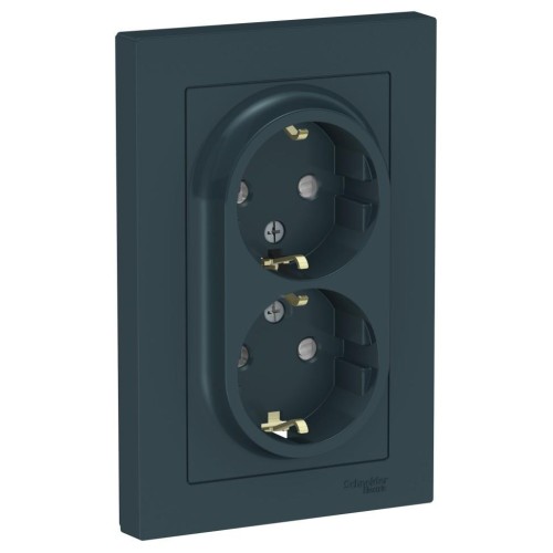 ATLASDESIGN РОЗЕТКА двойная с заземлением со шторками, 16А, в сборе, ИЗУМРУД, ATN000826