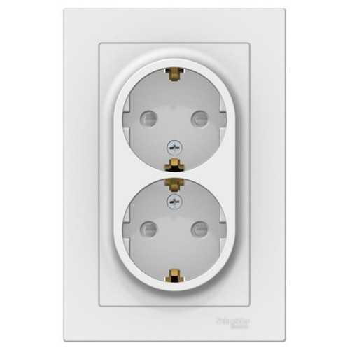 ATLASDESIGN РОЗЕТКА двойная с заземлением со шторками, 16А, в сборе, ЛОТОС, ATN001326