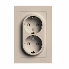 ATLASDESIGN РОЗЕТКА двойная с заземлением со шторками, 16А, в сборе, ПЕСОЧНЫЙ, ATN001226