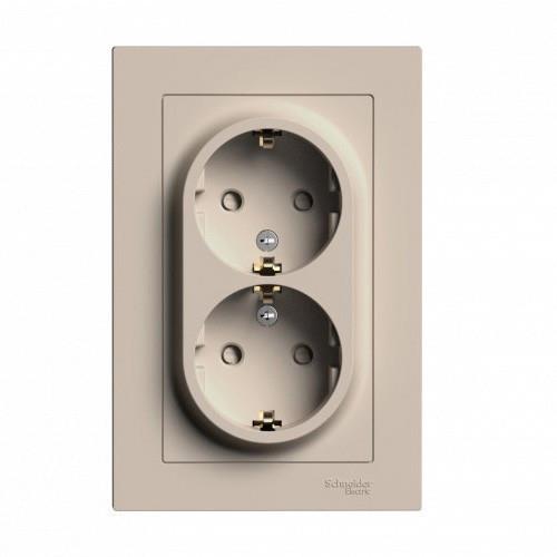 ATLASDESIGN РОЗЕТКА двойная с заземлением со шторками, 16А, в сборе, ПЕСОЧНЫЙ, ATN001226
