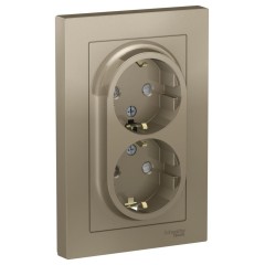 ATLASDESIGN РОЗЕТКА двойная с заземлением со шторками, 16А, в сборе, ШАМПАНЬ, ATN000526