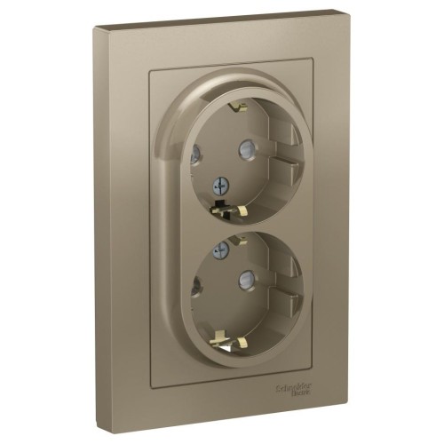 ATLASDESIGN РОЗЕТКА двойная с заземлением со шторками, 16А, в сборе, ШАМПАНЬ, ATN000526