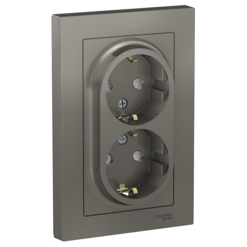 ATLASDESIGN РОЗЕТКА двойная с заземлением со шторками, 16А, в сборе, СТАЛЬ, ATN000926