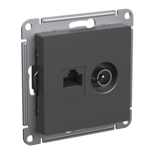 ATLASDESIGN РОЗЕТКА двойная ТВ + компьютерная RJ45, кат. 5Е, БАЗАЛЬТ, ATN001489