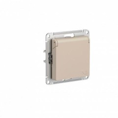 ATLASDESIGN РОЗЕТКА с заземл. со шторк. с крышкой, 16А, IP20, механизм, ПЕСОЧНЫЙ, ATN001246