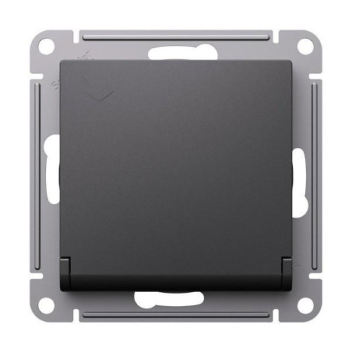 ATLASDESIGN РОЗЕТКА с заземл. со шторками с крышкой, 16А, IP20, механизм, БАЗАЛЬТ, ATN001446