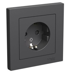 ATLASDESIGN РОЗЕТКА с заземлением со шторками, 16А, в сборе, БАЗАЛЬТ, ATN001444