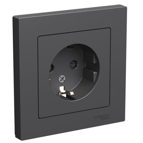 ATLASDESIGN РОЗЕТКА с заземлением со шторками, 16А, в сборе, БАЗАЛЬТ, ATN001444