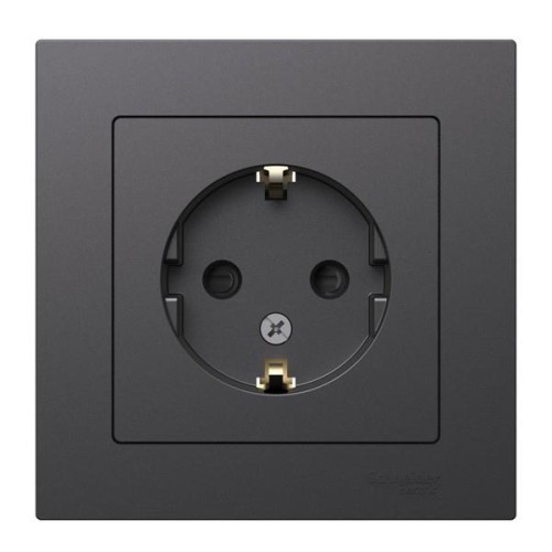ATLASDESIGN РОЗЕТКА с заземлением со шторками, 16А, в сборе, БАЗАЛЬТ, ATN001444