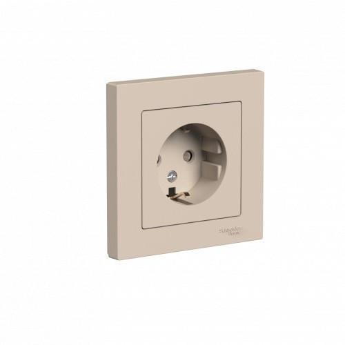 ATLASDESIGN РОЗЕТКА с заземлением со шторками, 16А, в сборе, ПЕСОЧНЫЙ, ATN001244