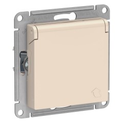 ATLASDESIGN РОЗЕТКА с заземлением  со шторками с крышкой, 16А, IP20, механизм, БЕЖЕВЫЙ, ATN000246