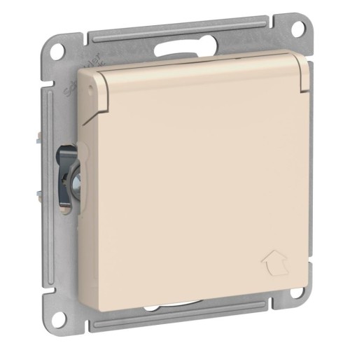ATLASDESIGN РОЗЕТКА с заземлением  со шторками с крышкой, 16А, IP20, механизм, БЕЖЕВЫЙ, ATN000246