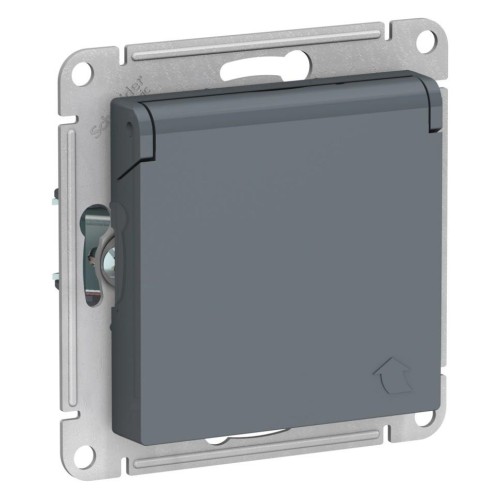 ATLASDESIGN РОЗЕТКА с заземлением  со шторками с крышкой, 16А, IP20, механизм, ГРИФЕЛЬ, ATN000746