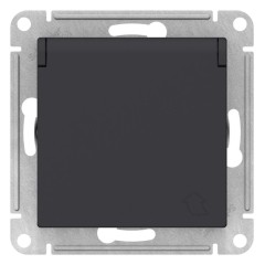 ATLASDESIGN РОЗЕТКА с заземлением  со шторками с крышкой, 16А, IP20, механизм, КАРБОН, ATN001046