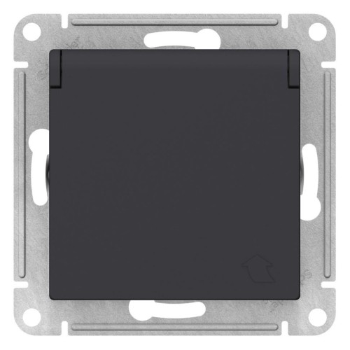 ATLASDESIGN РОЗЕТКА с заземлением  со шторками с крышкой, 16А, IP20, механизм, КАРБОН, ATN001046