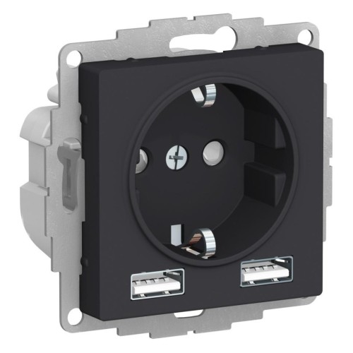 ATLASDESIGN SO + USB розетка A+A, 5В/2,4А, 2х5В/1,2 А, карбон, ATN001030