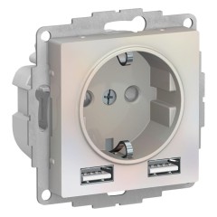 ATLASDESIGN SO + USB розетка A+A, 5В/2,4А, 2х5В/1,2А, жемчуг, ATN000430
