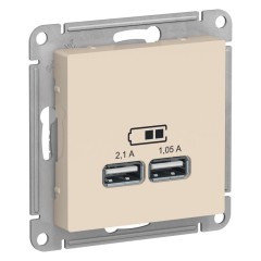 ATLASDESIGN USB РОЗЕТКА, 5В, 1 порт x 2,1 А, 2 порта х 1,05 А, механизм, БЕЖЕВЫЙ, ATN000233