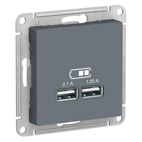 ATLASDESIGN USB РОЗЕТКА, 5В, 1 порт x 2,1 А, 2 порта х 1,05 А, механизм, ГРИФЕЛЬ, ATN000733
