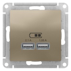 ATLASDESIGN USB РОЗЕТКА, 5В, 1 порт x 2,1 А, 2 порта х 1,05 А, механизм, ШАМПАНЬ, ATN000533