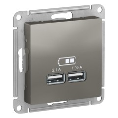 ATLASDESIGN USB РОЗЕТКА, 5В, 1 порт x 2,1 А, 2 порта х 1,05 А, механизм, СТАЛЬ, ATN000933