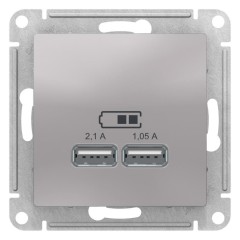 ATLASDESIGN USB РОЗЕТКА, 5В, 1 порт x 2,1 А, 2 порта х 1,05 А,механизм, АЛЮМИНИЙ, ATN000333