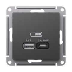 ATLASDESIGN USB РОЗЕТКА A + тип-C 45Вт высокоскор.заряд. QC, PD, механизм, БАЗАЛЬТ, ATN001429