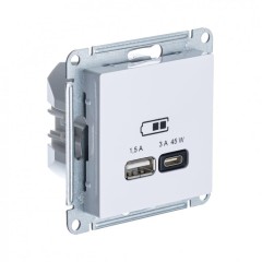 ATLASDESIGN USB РОЗЕТКА A + тип-C 45W высокоскор.заряд. QC, PD, механизм, БЕЛЫЙ, ATN000129