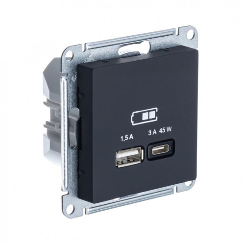 ATLASDESIGN USB РОЗЕТКА A + тип-C 45W высокоскор.заряд. QC, PD, механизм, КАРБОН, ATN001029