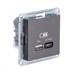 ATLASDESIGN USB РОЗЕТКА A + тип-C 45W высокоскор.заряд. QC, PD, механизм, МОККО, ATN000629