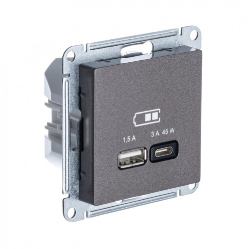 ATLASDESIGN USB РОЗЕТКА A + тип-C 45W высокоскор.заряд. QC, PD, механизм, МОККО, ATN000629